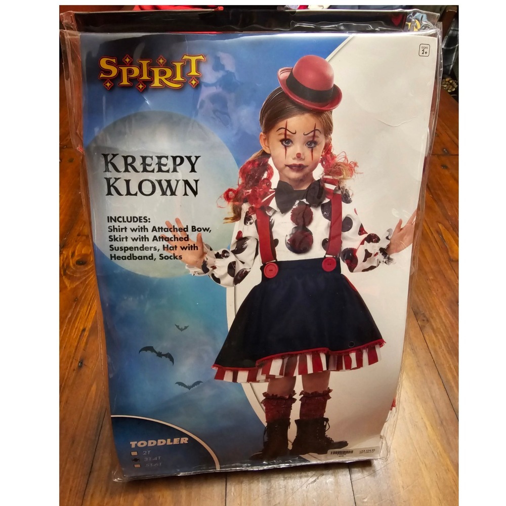Spirit Halloween Kreepy Klown Toddler Costume 3T-4T Girls Clown Dress Set